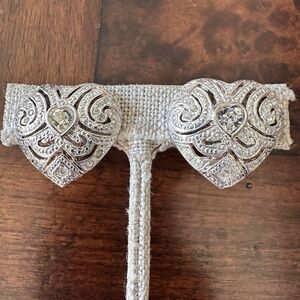 VTG‎ Heart Earrings Clear Rhinestones Faux Marcasite Silver Tone Sparkly Elegant
